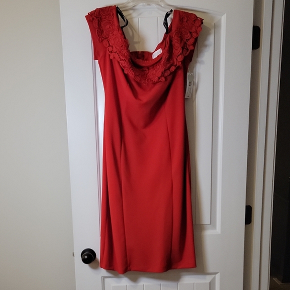 Bisou Bisou Dresses & Skirts - Bisou Bisou Scarlet Lace Accent Midi Dress